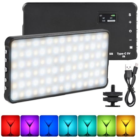 Camnoon RGB Video Lampe, 135 LED Lampe Vidéo, 4000 mAh Batterie, 2800K-6800K, Intensité Variable, 17 Modes Scène, avec Adaptateur Griffe Froide, pour Vlog Live Streaming, Clairage Vidéo Conférence