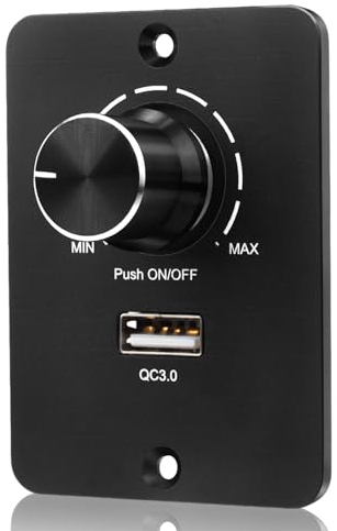 VIPMOON DC 12V-24V Dimmer Switch 0% —100% Dimming 120W + 24W USB Fast Charger QC 3.0, PWM Dimmer for Dimmable LED Single Color Lamps in Campervan Car Boat Truck Trailer Caravans -Metal Aluminum