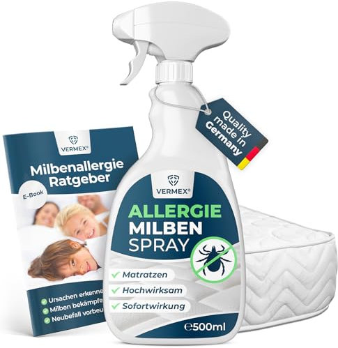 VERMEX® Allergiker Milbenspray für Matratzen 500ml inkl. Profi Videoanleitung - Anti Milben Spray zur Reduktion von Hausstauballergie auslösenden Faktoren im Bett - Made in DE