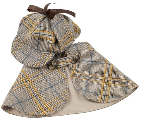 Hailerio Costume da investigatore per animali domestici, mantello invernale alla moda con cappello, grazioso set di vestiti per animali domestici, costume per Halloween per cani famosi detective