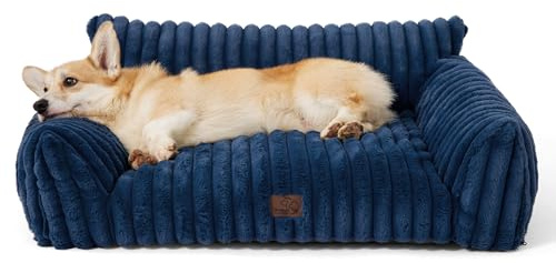 Bedsure ComfyFleece™ Cute Dog Couch for Medium Dogs - As Seen on TV on Good Day New York, Dog Couch Bed with Removable, Washable Cover, Supportive Pet Sofa, for Medium Large Dogs, 36inch, Night Blue