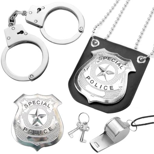 GDJIAJT Ensemble de menottes de police en acier véritable menottes pour enfants, accessoires de police pour enfants, cosplay, costume