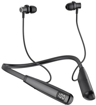LAMA Bluetooth 6.0 Ear-Clip Neckband Headphones with Mic, 30Hrs Playtime, IPX4 Wireless Headphones with Magnetic Earbuds for Sports, Gym, Running