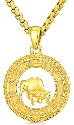 PARYFO Collar con 12 signos del zodiaco, plata de ley 925, colgante de toro zodiacal, 25 *25mm/0.98 *0.98 Zoll, Plata esterlina, Cristal
