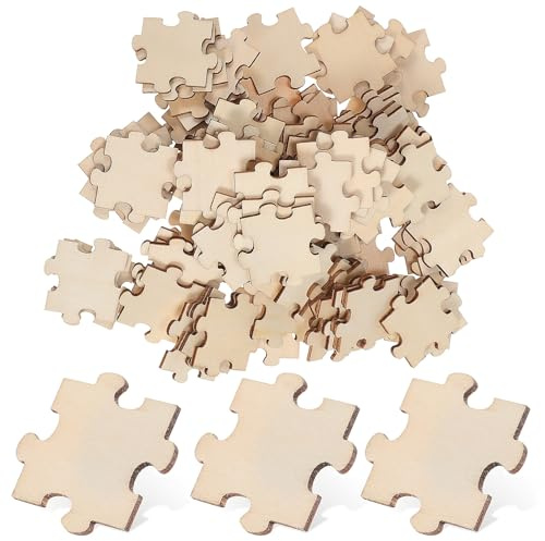 KOMBIUDA 100Pcs Blank Wooden Puzzle Pieces Unfinished Jigsaw Puzzle Craft Kit for Painting Diy Arts Educational Projects and Kids Classroom Activities