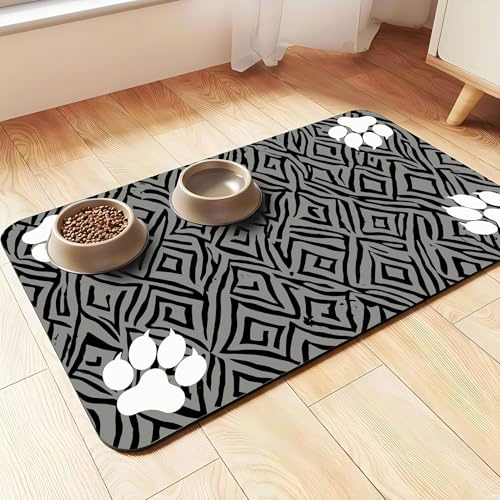 Mateju Napfunterlage Hund Katzen, Pfote Drucken Futtermatte Hund rutschfest Saugfähig Schnelltrocknend Futtermatte Hunde Katzen Matte, Napfunterlage Katze Hundenapf Unterlage (Grau 3,40x60cm)