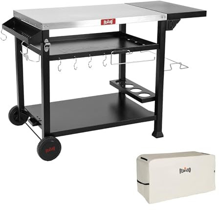 Feasto Table de Barbecue d'extérieur - Support de Table pour Four à Pizza pour extérieur et intérieur - 101,6 x 66 cm - en Acier Inoxydable - Table de Barbecue avec Roues pour la préparation des