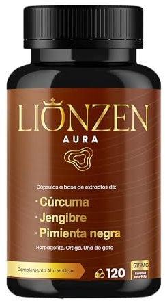 Cúrcuma, jengibre y pimienta negra, probióticos +12 ingredientes antiinflamatorio | 600mg + 6000 Millones UFC | 120 cápsulas | Confort articular y digestivo | Antihinchazón abdominal | LIONZEN AURA