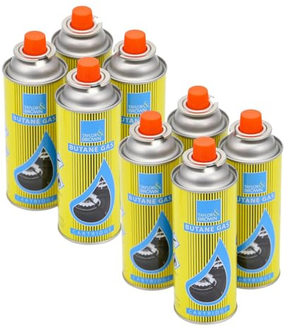 Taylor & Brown Butane Gas Bottles, Portable Gas Refill for Camping Stoves, BBQ, Blowtorch, Gas Heater, Weed Burner, Gas Torch & Outdoor Cooking, High-Performance Gas Canisters (8 Pack)