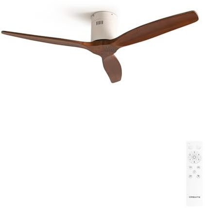 CREATE / WINDCALM NATURAL WOOD M/Ventilatore da soffitto bianco pale legno scuro e telecomando / 40W, Temporizzatore, Ø132 cm, 6 velocità, silenzioso, funzione estate-inverno