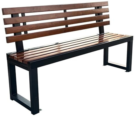 Gartenbank für den Außenbereich, Parkbank aus Metall für 2–3 Personen mit Rückenlehne, Sitzfläche aus Massivholzlatten und verzinktem Rahmen, für Hof, Veranda, Terrasse, Balkon, Hinterhof (m