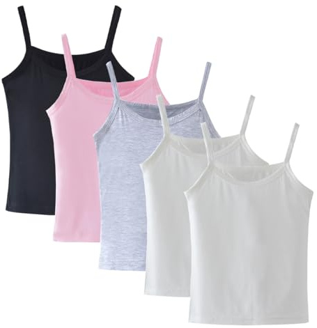 Yintry Paket med 5 camisole västar för flickor, mjuka ärmlösa underkläder för barn, enfärgade linnen för småbarn, balett gymnastik danskläder för simrygg, style2, 4-5 �r