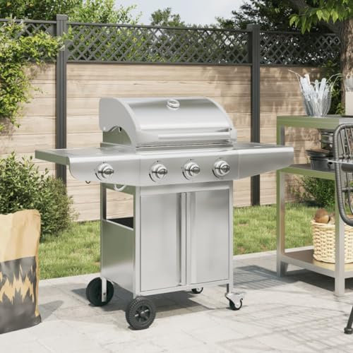 Snsowed Griglia Barbecue a Gas con 4 Bruciatori Argento in Acciaio-367590
