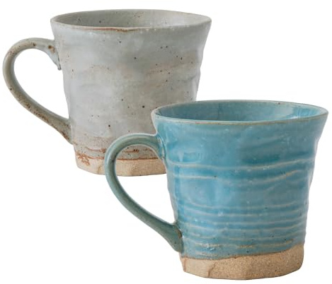 Asayu Japan Set de Tazas de Cerámica Estilo Rústico Tsuchimono - Tazas Japonesas Hechas a Mano con Efecto de Matte (Set de 2 - Azul y gris)