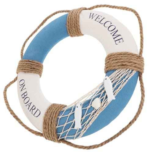 HOMSFOU Lebensringdekor, Nautischer Mediterraner Stil, Willkommen an Bord, Rettungsring Wanddekoration, Blau & Weiß, 30cm