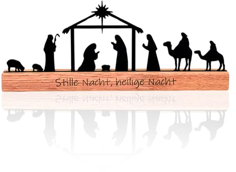 Deko Aufsteller Krippe „Stille Nacht, heilige Nacht“ – Weihnachtsdeko mit Holz Sockel – Handmade in Deutschland – Krippenspiel Figuren als Tischdeko & Geschenkidee (Krippenspiel - Hirte & Könige)