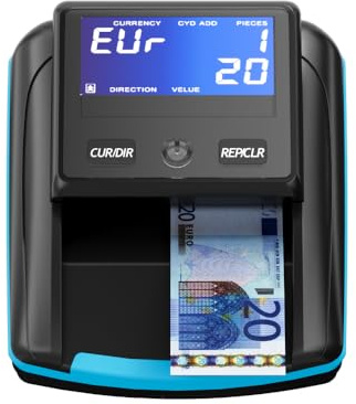Rivelatore di banconote false Euro con batteria ricaricabile, Rilevatore automatico di banconote false, Per più valute, Blu