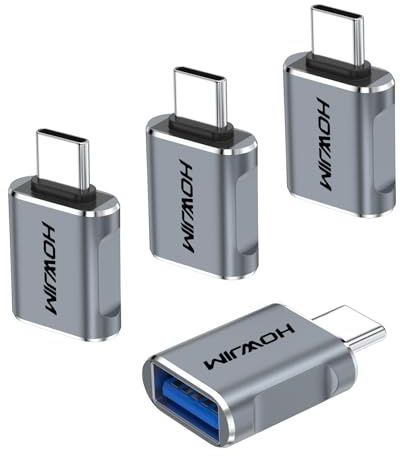 HOWJIM USB C auf USB Adapter 4 Stück,10Gbps Datenübertragung Schnellladung | Typ C Stecker auf USB 3.2 Buchse OTG Adapter für Phone 15/16/17 Pro Max,Pad Pro,M-ac Notebook Pro/Air,D-ell XPS,Laptop Grau
