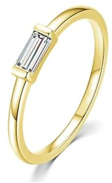 Lirzxin Hochzeit Ring Damen Gold 585 14K, Verlobungsring Damen Schlicht Solitärring mit Rechteckig Moissanit Eheringe Trauringe Partnerringe Gelbgold Gr. 48 (15.3)