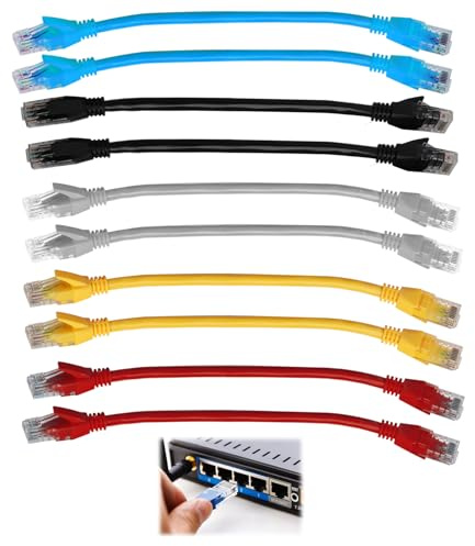 FunWorth Cat6 Ethernet Cable 30cm, 10 Pack 1000Mbps Network LAN Cat6 Patch | PVC, copper. 10 pcs short cat6 ethernet patch leads with RJ45 connectors. Colour coded. Router, switch, PC, TV, modem