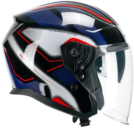 CGM Casco abierto 136G RNA Sport, negro, rojo y azul, talla M