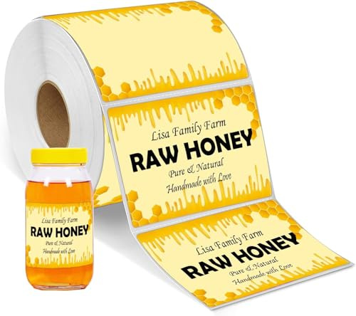 Honey Jar Labels 2 * 3 Inch 250 Pcs Yellow Dot Stickers for Quart Jars, Bears & Bottles - Personalized Thermal Custom Labels