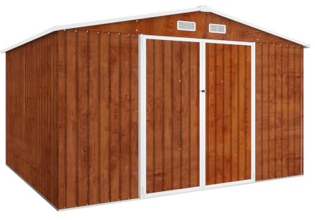 Parama Casetta da Giardino in Acciaio Zincato Effetto Legno | 3,21x2,77x2,17 m, Capanno Porta Attrezzi da Esterno, Superficie 8,9 m², Tetto Spiovente e Doppia Porta, 131 kg