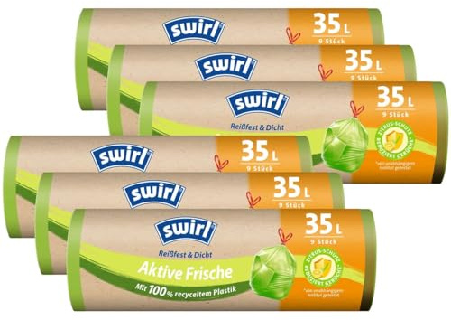 6x Swirl Aktive Frische Müllbeutel 35L (9 stk./Rolle) - Höhe 62cm