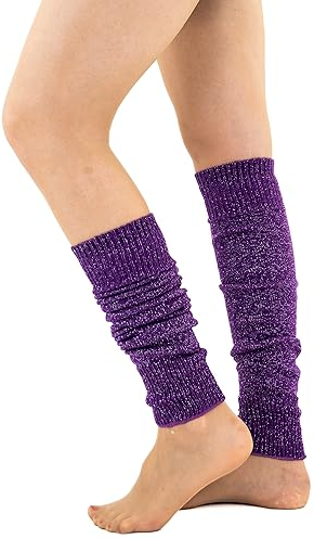 Mysocks Warme Stulpen Damen mit Wolle für Winter Flexibel Weich Beinstulpen Damen, Beinwärmer Kniestrümpfe wenn es Kalt ist, lila gesprenkelter Glitzer