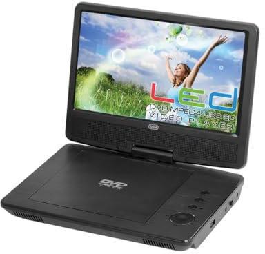 Trevi Pdx 1409 Lettore Dvd Portatile con Display da 9, USB, Presa Cuffie, Alimentazione a Batteria Ricaricabile, Rete Elettrica e Presa Accendisigari