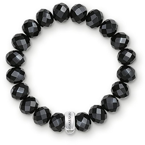 Thomas Sabo Damen-Charm-Armband Charm Club 925 Sterling Silber Nylon Obsidian schwarz Länge 15.5 cm X0035-023-11-M