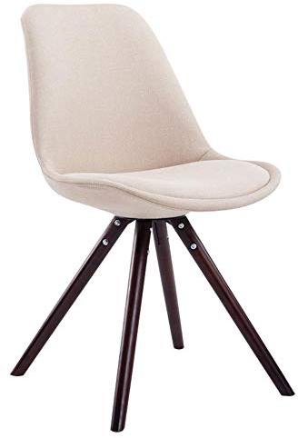 CLP Retro-Stuhl Toulouse Rund Mit Stoffbezug Und Hochwertigem Sitzpolster I Lehnstuhl Mit Stabilem Holzgestell I Sitzhöhe 48 cm, Farbe:Creme, Gestell Farbe:Cappuccino