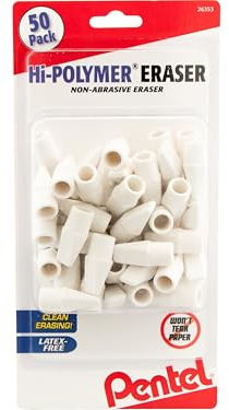 Pentel Hi-Polymer Cap Eraser, White, 50/Pack,Rectangular