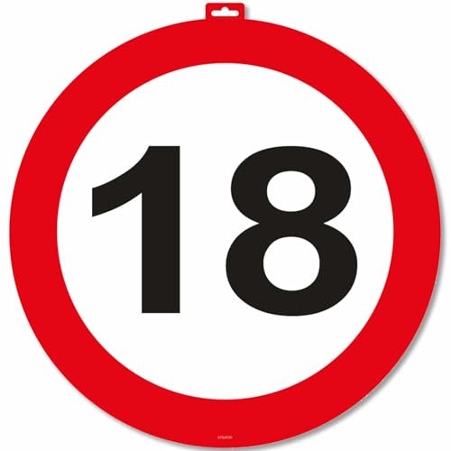 CARPETA Riesen Verkehrsschild * Zahl 18 * ┃ Ø 47,5cm ┃ Deko 18. Geburtstag ┃ Türschild und Straßenschild ┃ Mit & ohne Aufhänger | Geburtstagsdeko Partydeko