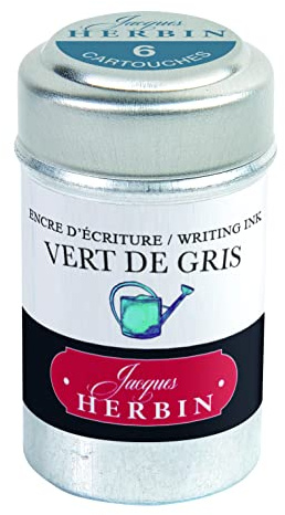Jacques Herbin 20107T - Une boite de 6 cartouches d'encre pour stylo-plumes et stylos roller (produit sans emballage - objectif zéro déchet), Vert de gris