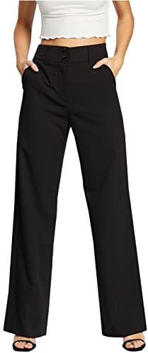 femiss Womens Wide Leg Trousers | High Waisted Tailored Smart Office Workwear | Relaxed Fit Flared Formal Business Casual Pants with Pockets | Sizes 6-20 | (Black-10)