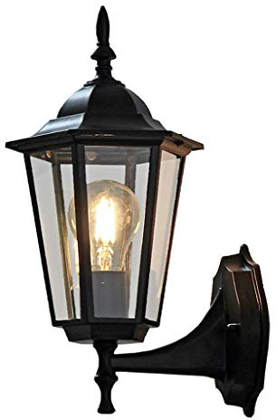 Antike Wand Außenleuchte Innen/Aussen Schwarz Wasserdichte IP54 Außenwandleuchten Aluminium und Glas Außenlampe Vintage Leuchte Flur E27 Wandlampe Hof Terrasse Beleuchtung 20 * 17 * 37 cm