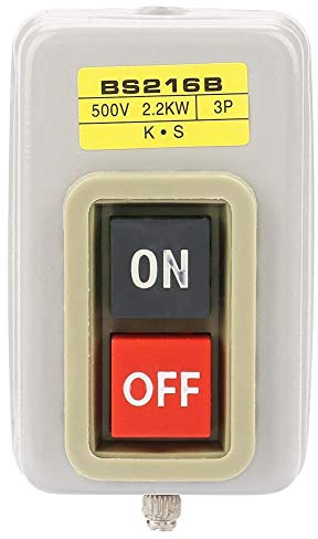 DEWIN Ein Aus Schalter, BS216B Drucktastenschalter Selbsthemmender 3P EIN/Aus Druckschalter Maschinenschalter 110V 220V 380V 10A