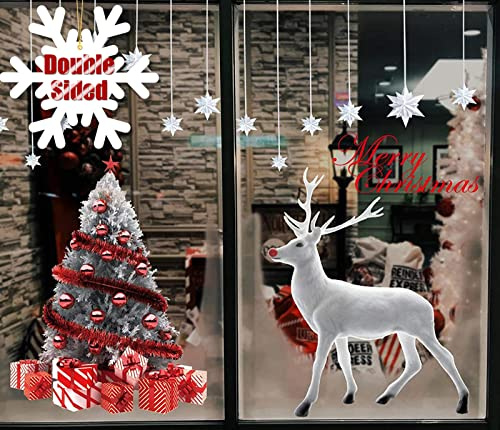 heekpek Noël Autocollants Noel Stickers Fenetre Noël Décoration Autocollant Fenetre Noel Muraux Renne Autocollants Flocons de Neige Noel Autocollant Sticker Statique Autocollants Grand Sticker Noel