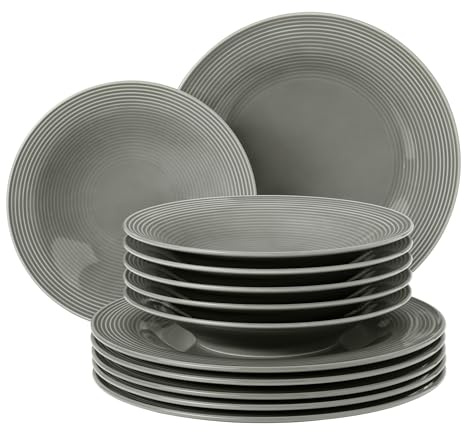 SELTMANN WEIDEN Tafelservice 12-teilig BT - Beat - Form: Rund mit Rillenrelief - moderner Stil - Perlgrau - Color Glaze
