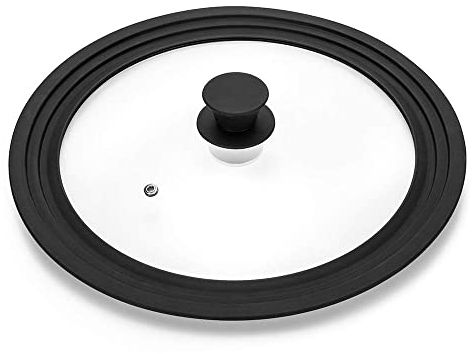 Universal Lid for Pots,Pans and Skillets - Tempered Glass with Heat Resistant Silicone Rim Fits 8, 8.5 and 9.5 Diameter Cookware,Black