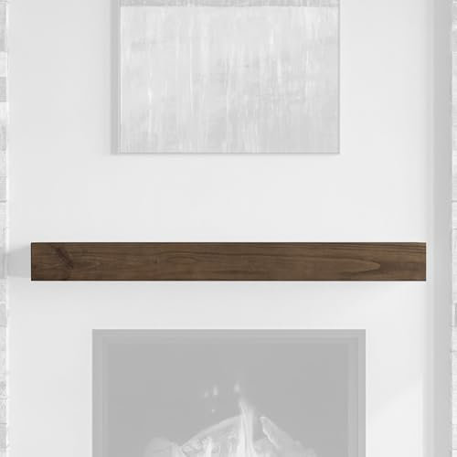 MANTELSDIRECT Dakota Schwebendes Kaminregal aus Kiefernholz, 152,4 cm, Mokka-Braun | 22,9 cm Tiefe – schöner rustikaler Holzkamin für Kamine, Wohnzimmer, elektrische Kamine und darunter Fernseher