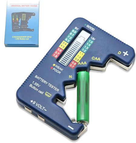 AMTAST Battery Tester Checker 7 Seven Type of Battery C, AA, AAA, D, N, 9V (6F22), 1.55V Button Cell Batteries Tester
