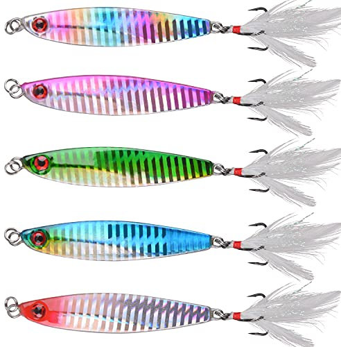 Salzwasser Jigg-Löffel, 5 Stück, sinkende Metalljigguss-Löffel, Köder, vertikal, langsam, Jigg-Köder für Barsch, Forelle, Surf Angeln (14 g)