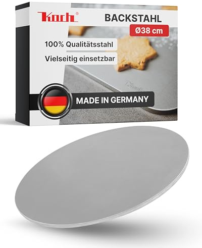 Koch Backstahl - 38 cm Ø - Massiver Pizzastahl aus 6mm Qualitätsstahl - Für Backofen & Grill - Schnelle Aufheizung & gleichmäßige Hitze - Für knusprige Backofen-Pizza, Brot & Flammkuchen #61