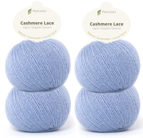 PASCUALI | Bio Cashmere Lace. Strickwolle aus 100% Kaschmirwolle Wolle zum Stricken und Häkeln, SET: 4 Knäuel - 100g - Farbe: Taubenlau 38