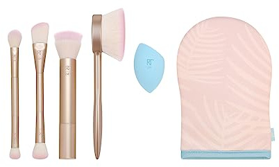 REAL TECHNIQUES Endless Summer Makeup Brush Kit, Face Brushes, For Foundation and Powder, Premium Quality, 6 Piece Set, Pink