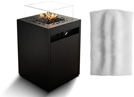 Planika Square - Chimenea de Jardín Decorativa - Chimenea de Exterior de Gas y Mesa de Jardín en Uno - Compartimento Interior para Botella de Gas - Resistente a la Intemperie - Combustible GLP - Tapa