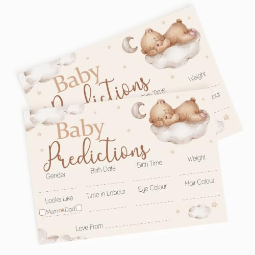 Förutsägelsekort – nallebjörn baby shower minnessak spel – 20 spelare