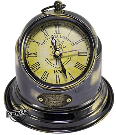 Vintage Nautical Brass Antique Binnacle Clock Desktop Marine Christmas Decor Gift